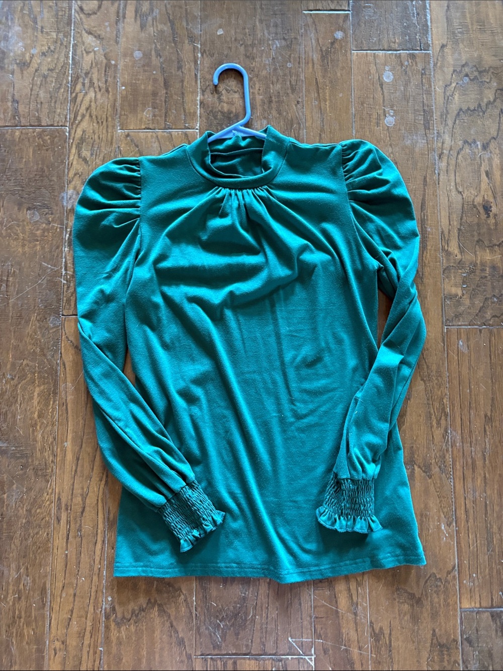 Amazon Emerald Green Long Sleeve Puff Shoulder Top